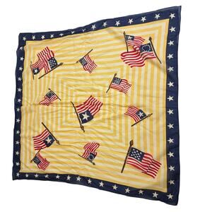 Americana Patriotic Gold Navy Blue Square Scarf 29.25”
